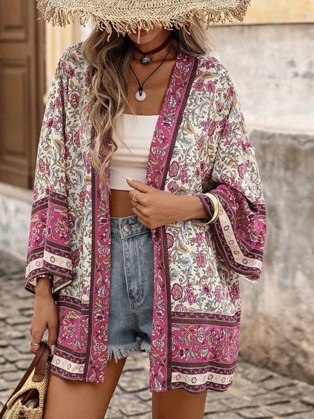 Women's Open Front Graphic Print Kimono top